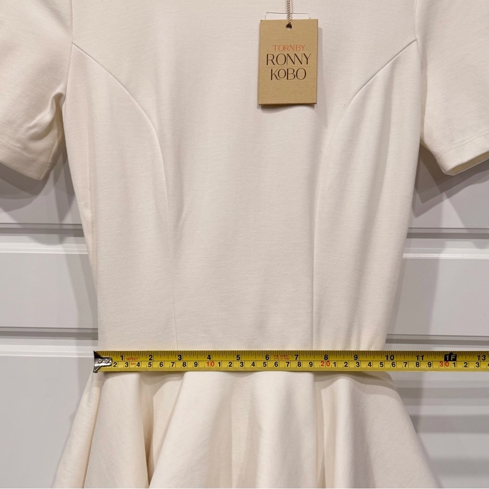 NWT Ronny Kobo Peplum Blouse XS White Short Sleeve Going Out Preppy Feminine - Picture 8 of 10